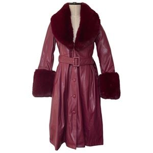 Nasty Gal Red Faux Leather Fur Trimmed Belted Penny Lane Coat